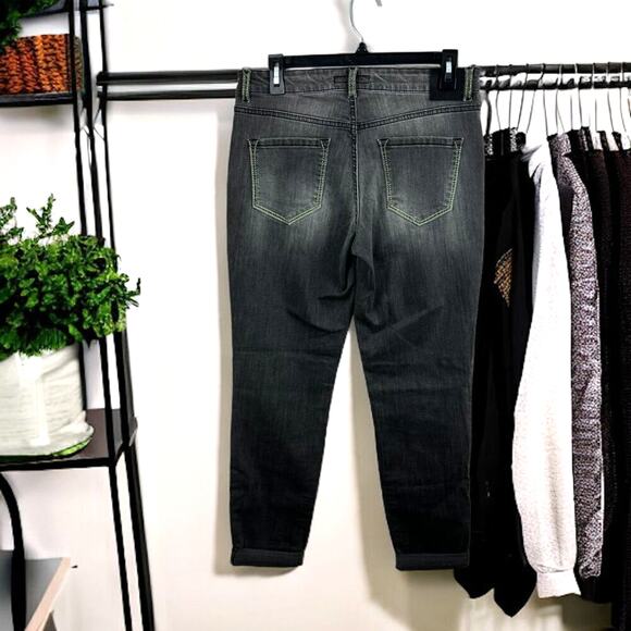 Marc Cain Women’s 2 Gray Skinny Ankle Jeans Green Stitch Roll Cuff Denim - Picture 2 of 8